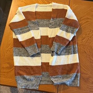 Amazon Women's Multi-Striped Cardigan - Brown, Gray, Cream